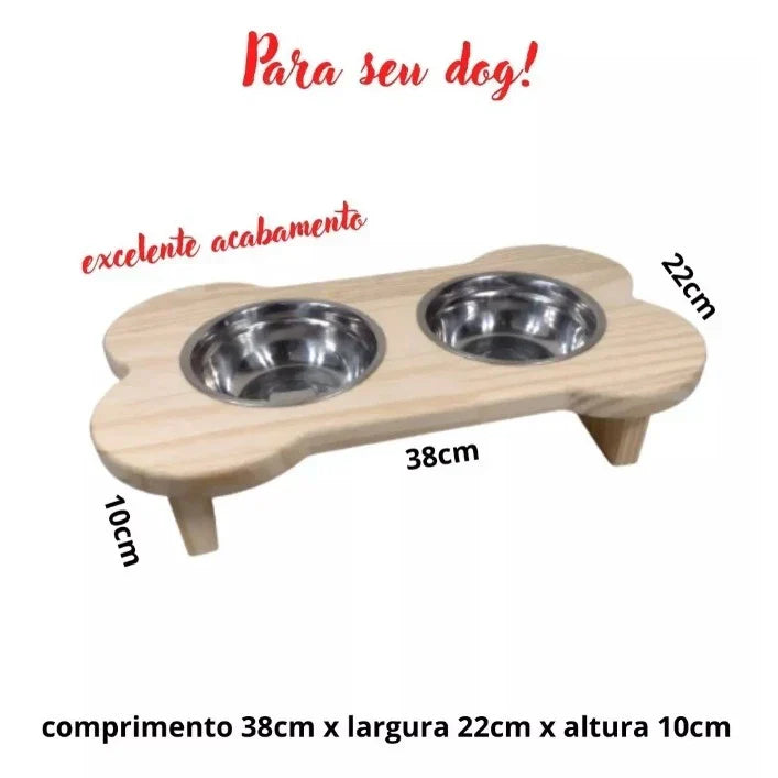 Comedouro e Bebedouro Pet para Cães e Gatos Elevado com 2 Potes Tam P